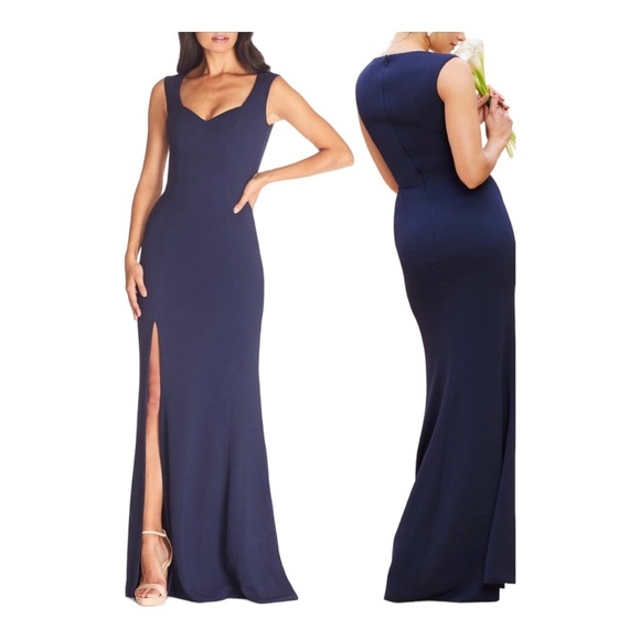 DRESS THE POPULATION Monroe Side Slit Gown Dress Navy Blue NWOT - Picture 9 of 9